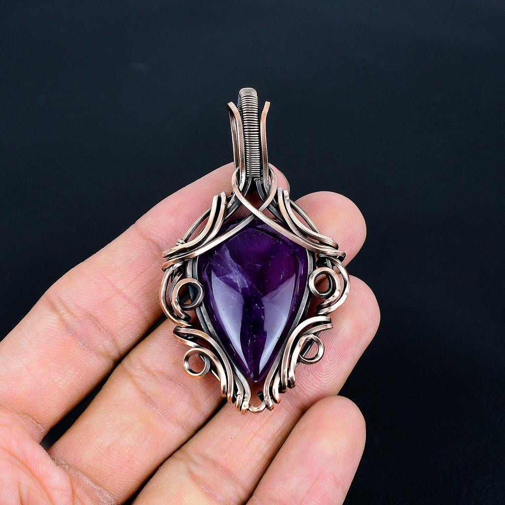 Amethyst Pendant, Gemstone  999 Copper Wire Wrapped Jewelry Pendant, Handmade Jewelry Birthstone Pendant, Gift For Him