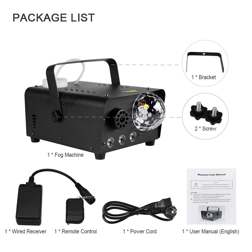 600W RGB Tragbare Nebelmaschine mit 3-farbigen LED-Leuchten Kugellicht 250ml Tank Fernbedienung Bühnennebelmaschine für