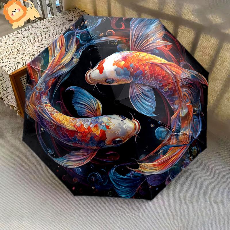 1 PC Automatic Folding Umbrella - Koi Fish Pattern, Portable & Foldable Design with 8 Ribs, Christmas Birthday Gifts