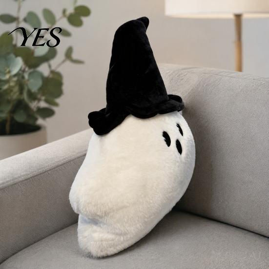 Comfortable Desk Companion Halloween Pumpkin Ghost Plush Pillow, Cute Soft Stuffed Animal Sofa Cushion Toy with Embroidery Details for Living
