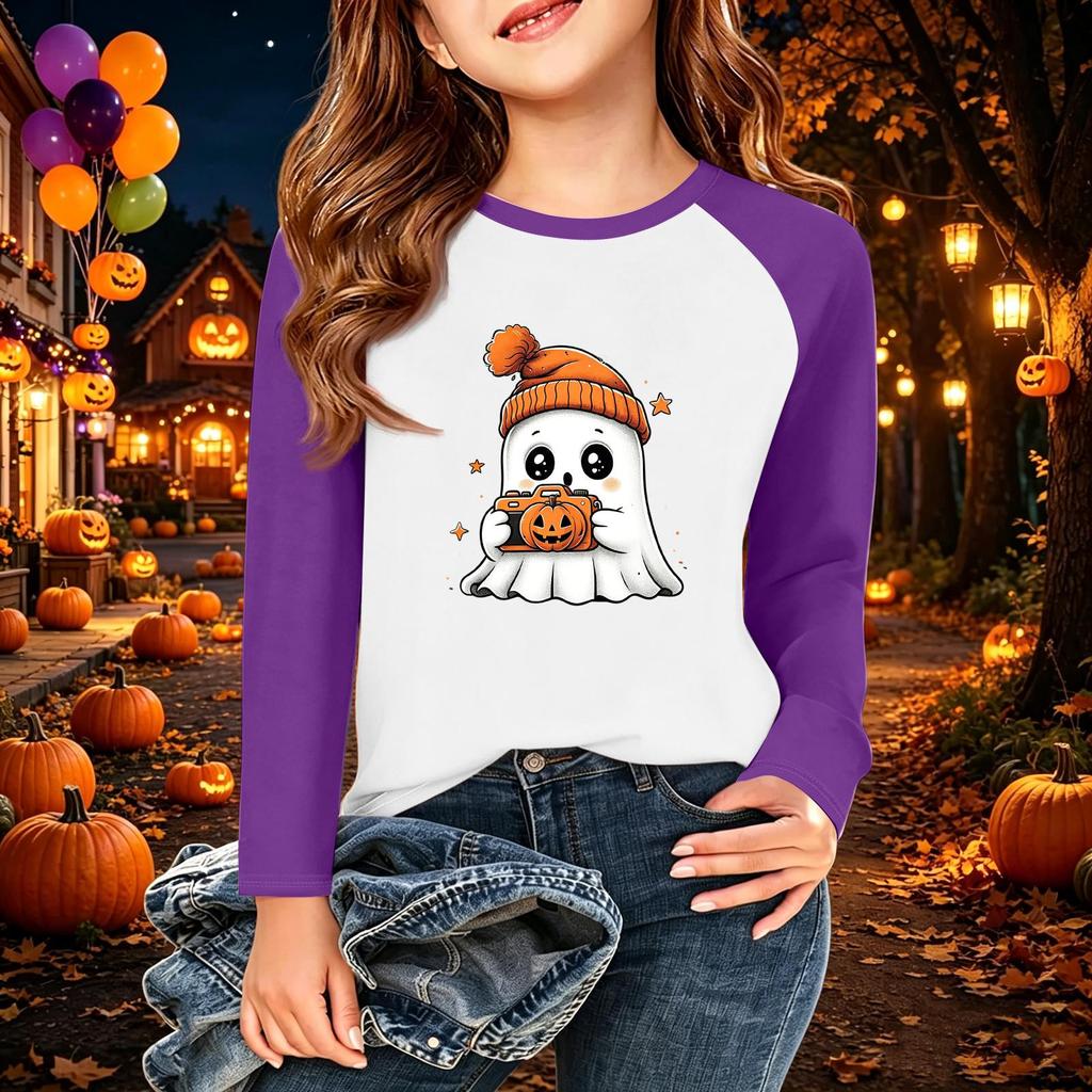 Kids' Halloween Printed Long Sleeve Neck T-Shirt for Casual Wear