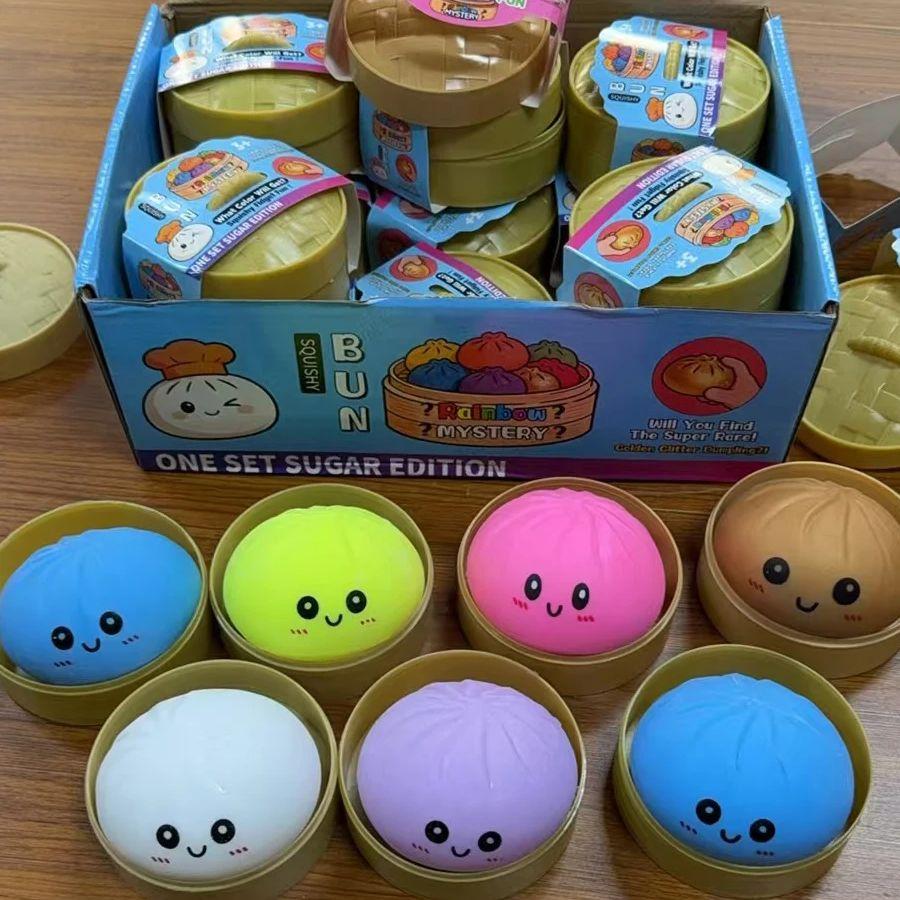 Großer Knödel-Stressball mit Dampfgarer, Bunter Quetsch-Brötchen-Sensorik-Spielzeug zur Angstbewältigung, Knetkugel zum Ausdrücken für Erwachsene & Kinder
