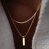 eManco Luxury Niche Snake Chain Square Pendant Necklace - Stainless Steel Layered Jewelry