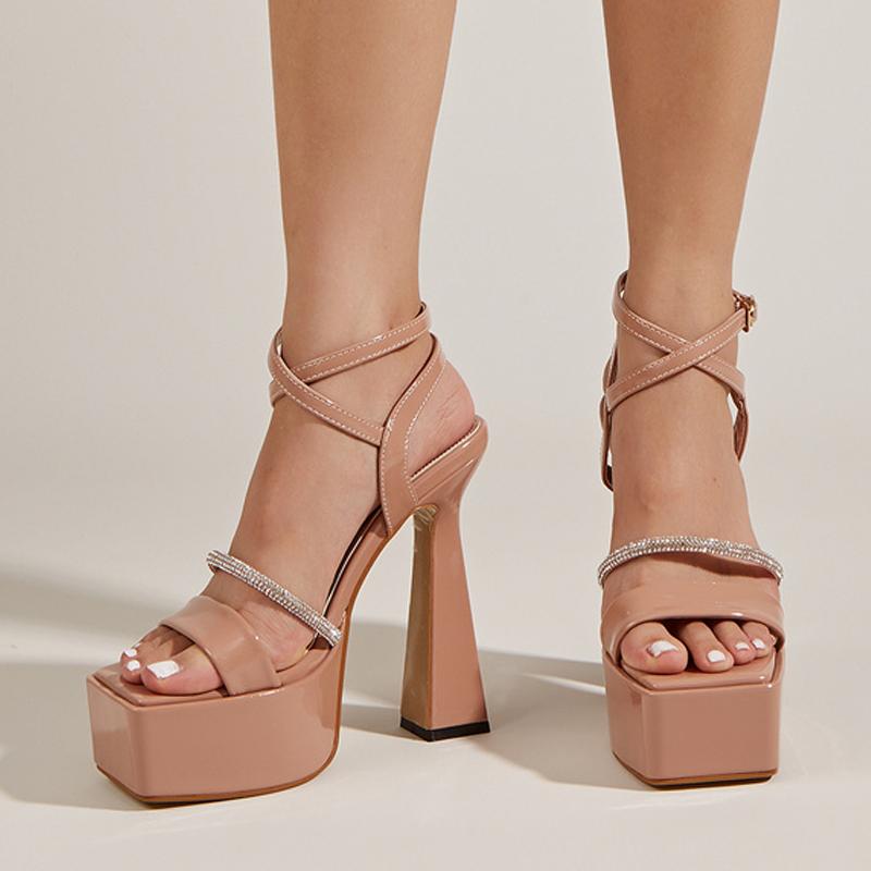 Liyke Runway Style Sexy Ekstreme Høyhælsko Plattform Åpen Tå Krystall Rhinestone Sommersandaler For Kvinner Sko Svart Aprikos