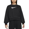 Nike Sportswear Swoosh Logo Embroidered Loose Knit Cropped Pullover Sweatshirt Women Tops Black DO7212-010