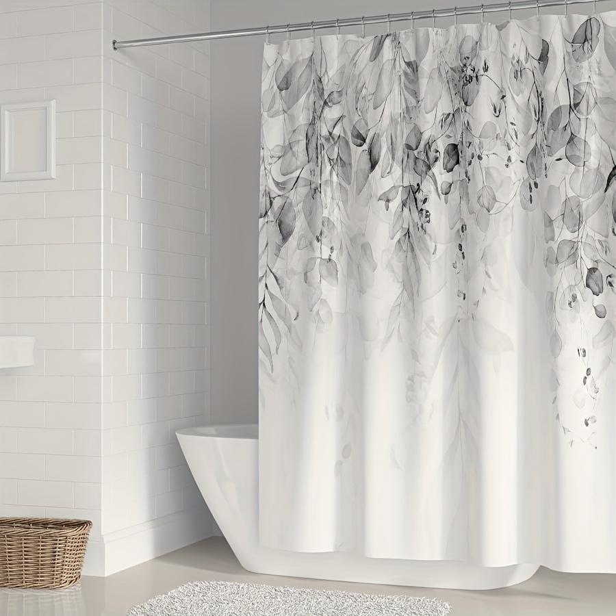 1Pc Ins Style Minimalist Shower Cover, Bathroom Curtain, Partition Curtain, Leaf Printed Shower Tent, Bathroom Curtain
