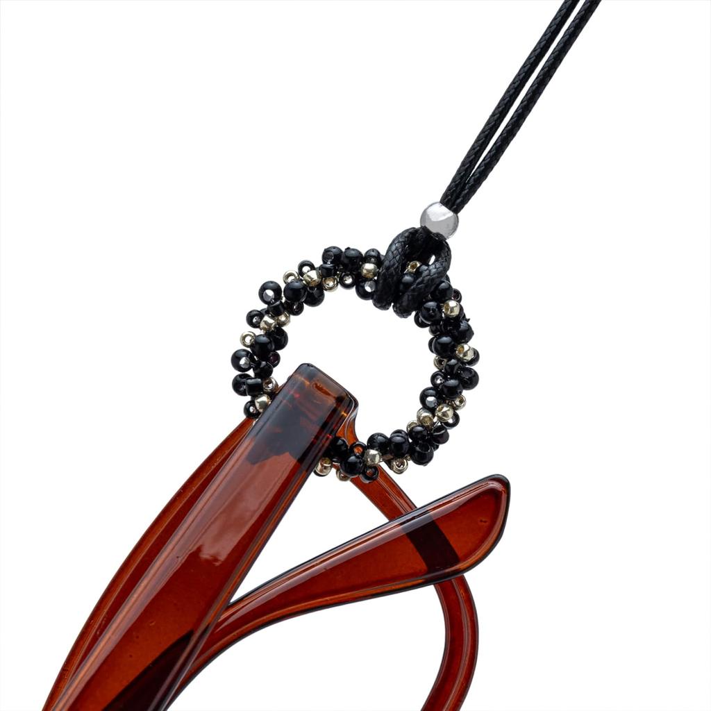 Pearl Glasses Sunglasses Glass Holder, Holder, Ring, Necklace, Women's, Beads, Anti-Slip, Black, MHL-31