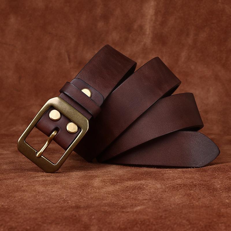Washed Thickened Retro Matte First Layer Cowhide Belt Men'S Leather Simple Versatile Casual Jeans Copper Buckle Belt