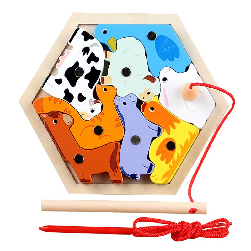 Montessori Holz Magnetische Angelspielzeuge Meeresleben Kognitionsspiele Frühes Lernspielzeug für Kinder Eltern-Kind Interaktiv