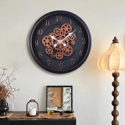 Round Plastic Wall Clock Retro Gear Industrial Style Mechanical Style Quartz Clock Decorative Clock
