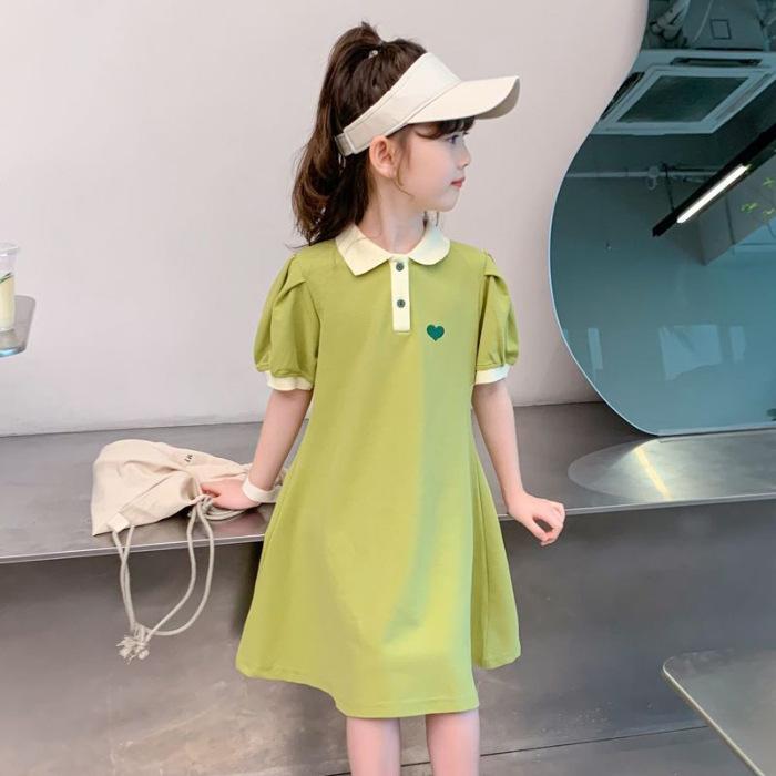 Girls Summer Heart Print Polo Dress Korean T Shirt Dress for Kids 110