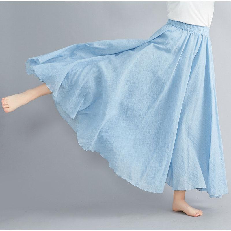 Literary Elastic Waist A-line Expansion Skirt Solid Color Ethnic Style Women Long Skirts