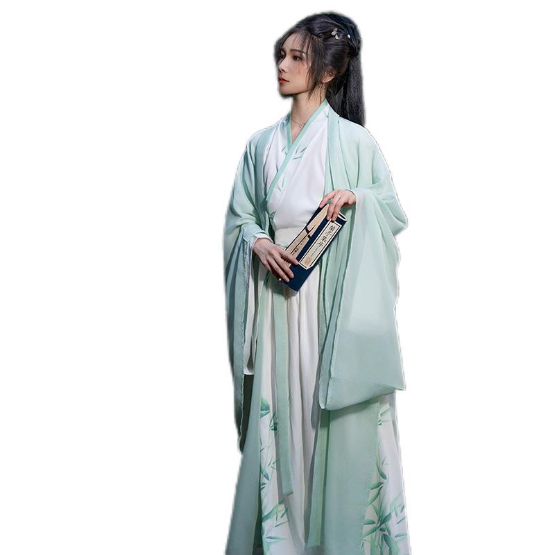Velký dámský oblek ve stylu čínské dynastie Wei a Jin s potiskem bambusových listů Hanfu
