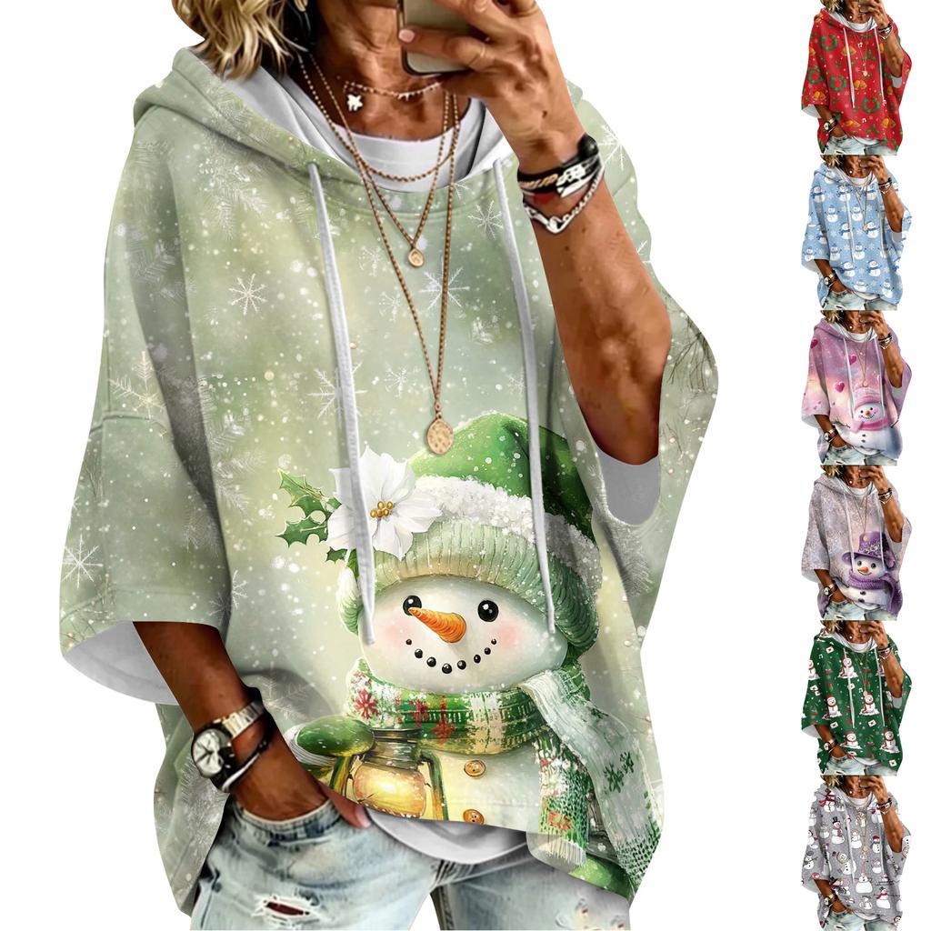 Women's Christmas Printed Hooded Loose Fit Long Sleeve Sweatshirt Top