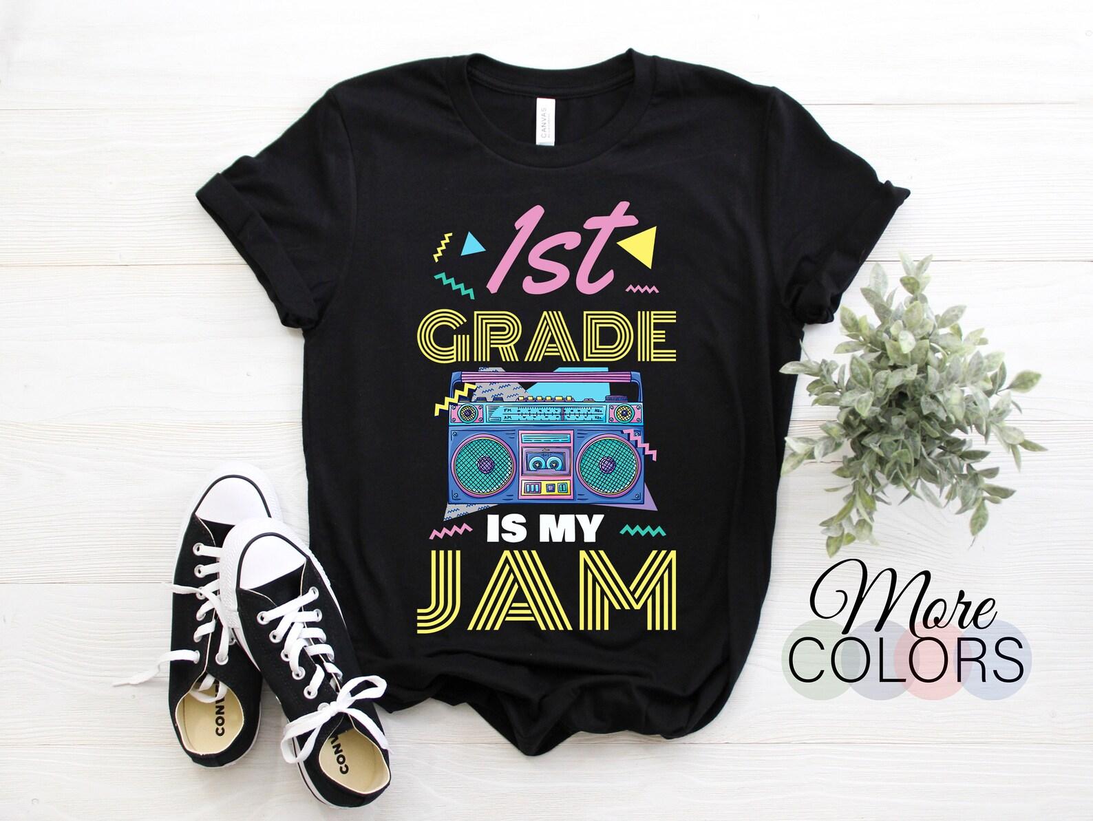 1st Grade Is My Jam One 1 Vintage 80s Boombox Teacher Student T-Shirt, Back To School First Grade First Day, 100 Days Of School, Field Day, 100