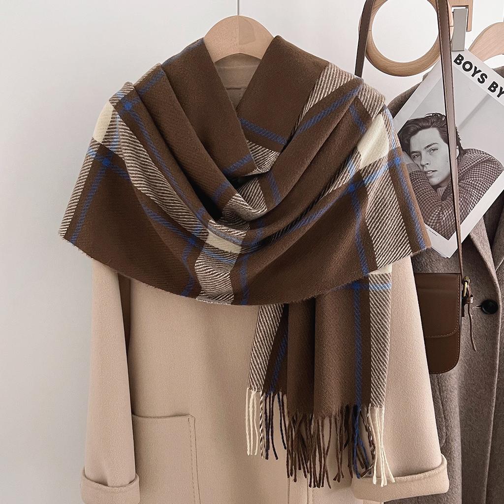 Plaid Winter Women Cashmere Scarf Warm Pashmina Neckerchief Muffler Female Blanket Scarves Lady Shawls And Wraps