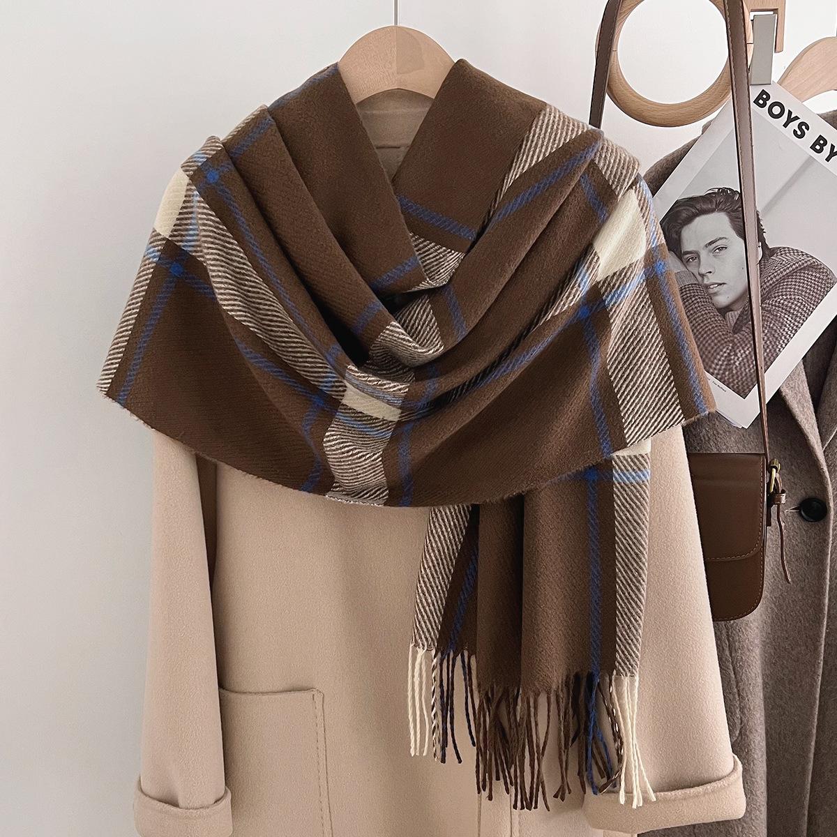 

Plaid Winter Women Cashmere Scarf Warm Pashmina Neckerchief Muffler Female Blanket Scarves Lady Shawls And Wraps