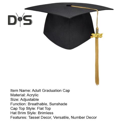 Abschlusskappe für Erwachsene, Bachelor-Kappe, verstellbare Größe, elastisches Band, flache Oberseite, elastisches Band, Kappe mit Quasten, Stempel 2025