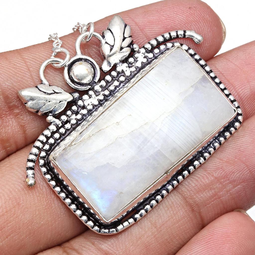 Silberschmuck 2,25" Anhänger Sterling Edelstein Regenbogenmondstein Ostern