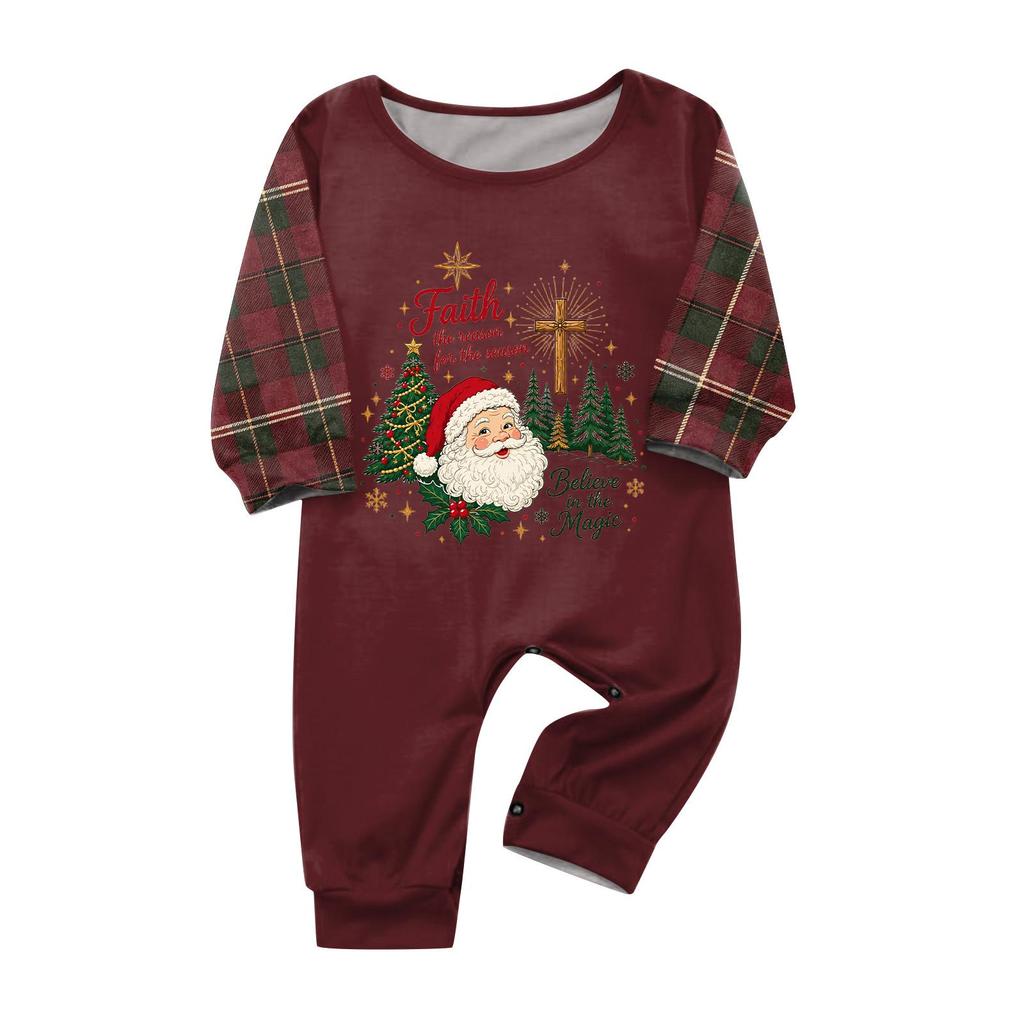 Christmas-print long-sleeve and long-pant matching family loungewear set