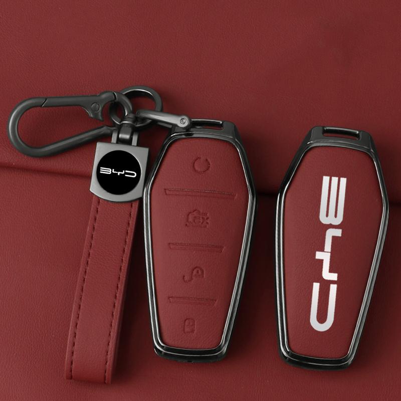 Zinklegierung Leder Auto Schlüsselabdeckung, Für Byd Song Plus Atto 3 Han Ev Tang Dm Qin Yin Dolphin, Geschützte Schlüsselanhänger Tasche, Zubehör