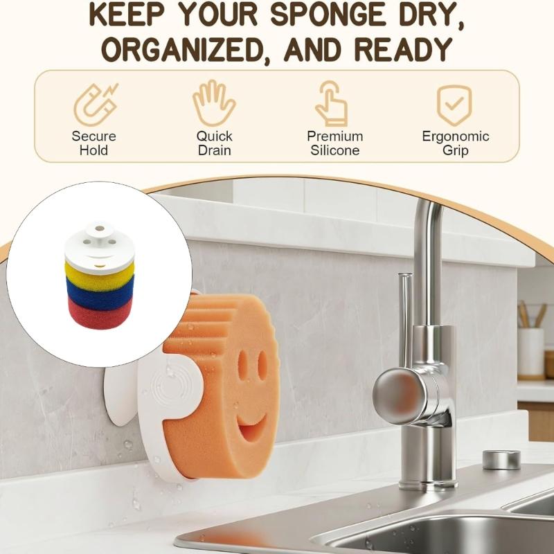 Spugne Pulizia Viso Sorridente Divertenti Senza Graffi Con Alta Presa Magnetica Spugna da Cucina Per Conservazione nel Lavello e Facile Accesso