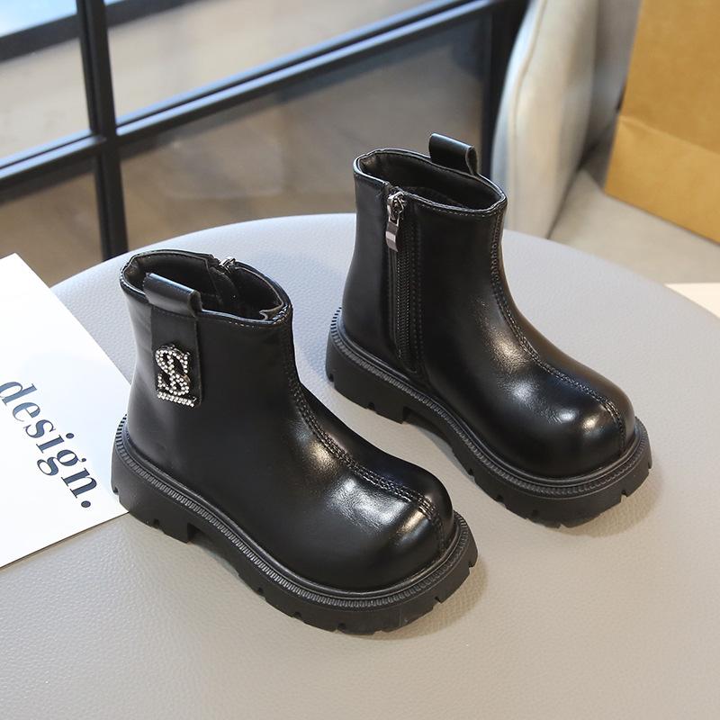 

Британский стиль мода осень и зима новые детские полусапожки для среднего и старшего возраста, маленькие ароматные ботинки в стиле, универсальные ботинки Мартина, задняя молния 26