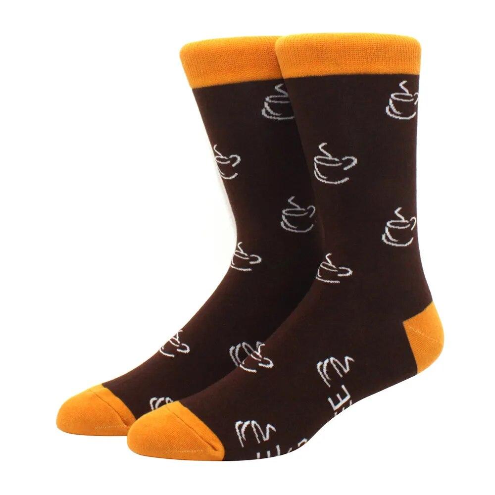 1 Pair Men's Fun Hip Hop Skateboard Beer Happy Art Print Mid Socks, EU38-46
