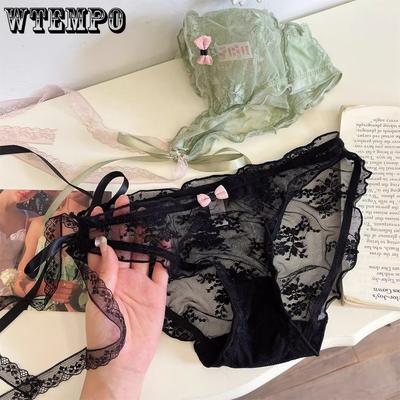 Sous-vêtements en dentelle pour femmes Taille basse Bretelles Coton respirant Culotte triangle pour femmes