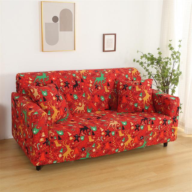 Christmas Sofa Covers For Living Room Stretch Spandex Sofa Slipcovers Elastic L Shaped Couch Cover Xmas Decoration