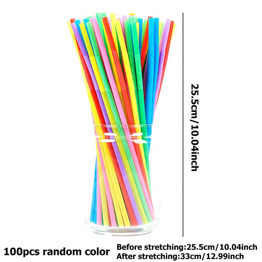 100pcs 25cm Disposable Plastic Straw Stretchable Artistic Curved Straw for Juice Beverage Soda Restaurant Tableware Accessories