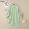ZANZEA Women Loose Casual Round Neck Long Sleeve Solid Color Long Blouse