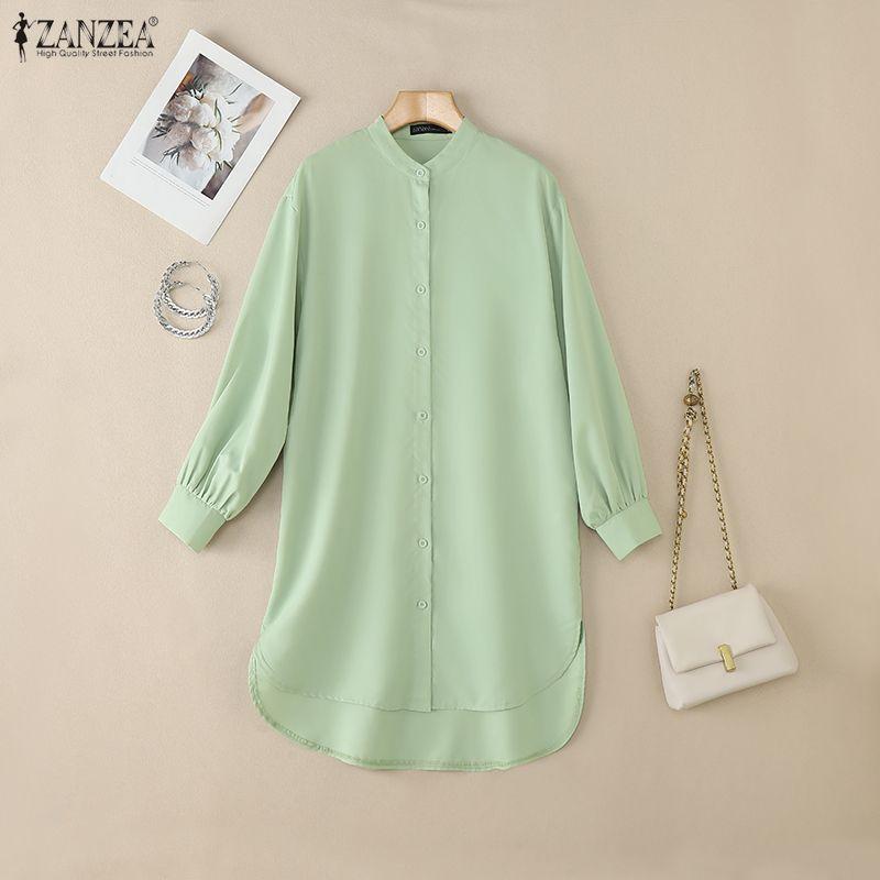ZANZEA Women Loose Casual Round Neck Long Sleeve Solid Color Long Blouse