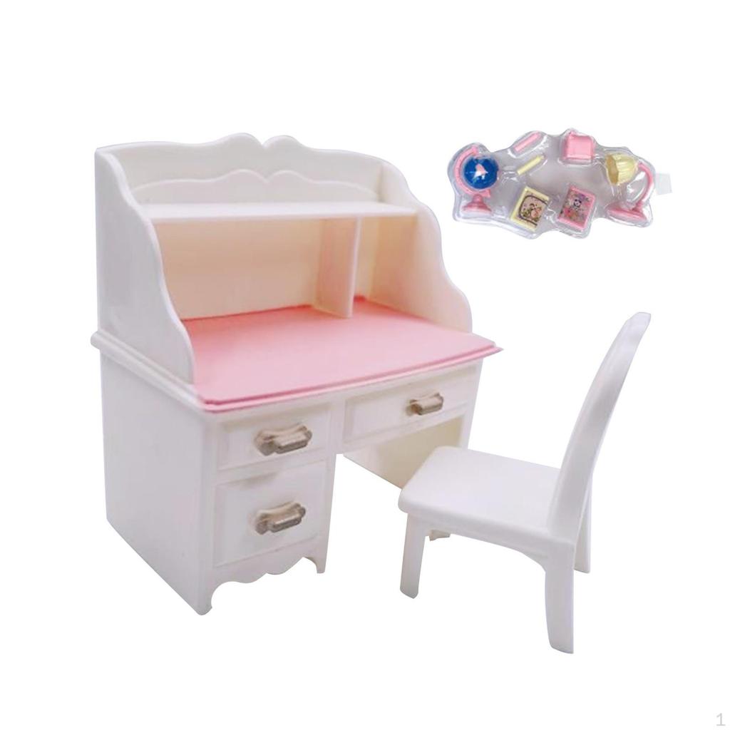 1/12 Dollhouse Desk Chair Set Table Simulation Notebook Decoration Accessories for Living