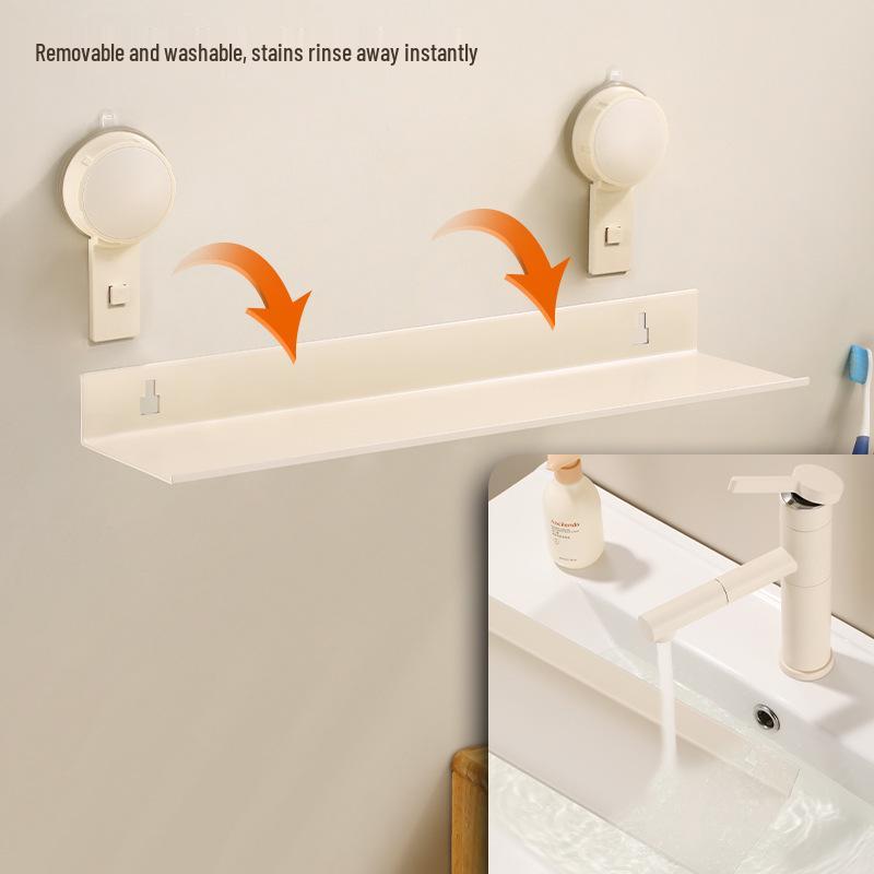 Creamy White Aluminum Bathroom Mirror & Vanity Storage Rack