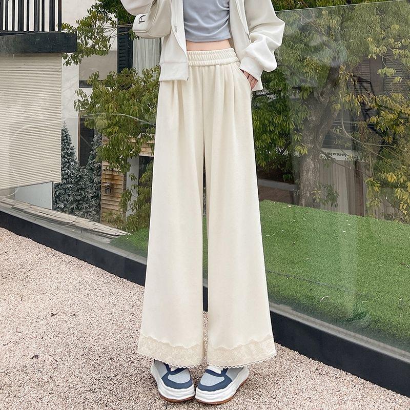 

Women s Spring/Summer 2026 High-Waisted Lace Patchwork Wide-Leg Pants - Loose, Slimming Straight-Leg Design for Chubby Figures L (80-110 jin) слоновая кость/белый