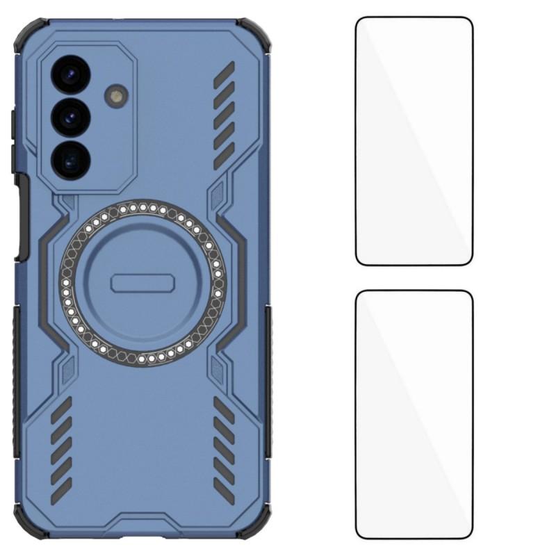 For Samsung Galaxy A17 5G Magnetic Case WANLONFENG DJ Series PC TPU Phone Cover with 2Pcs Tempered Glass Film