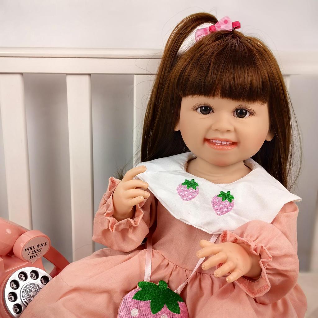 55 CM/22 Inch Realistic Smile Reborn Baby Dolls Girl Full Silicone Vinyl Body Newborn Doll Toy Birthday XMAS Easter Gifts