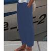 Women's Elastic Waist Linen Pants Loose Fit Casual Trousers Solid Color Pocket Harem Pants