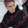 Cross New Flame Jacquard Harajuku Stickad Tröja - Höst/Vinter Varm Punk Lös Rundhalsad Pullover