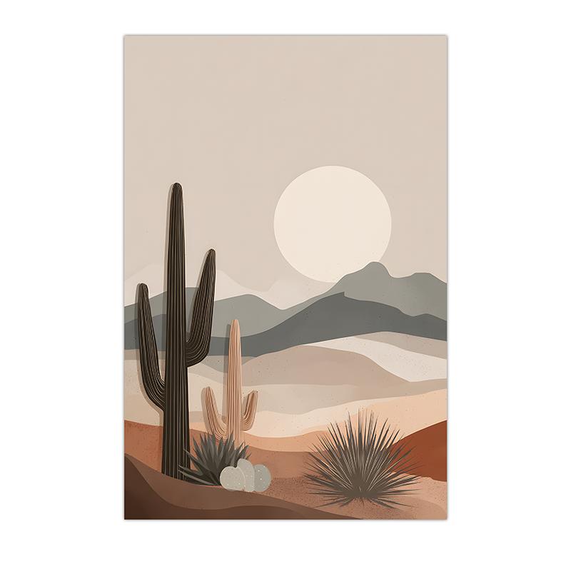 Boho Landscape Wall Art, Desert Plant Sunset Canvas Painting, Cactus Botanical Poster Print for Bedroom Living Room Decor