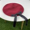 New Harajuku Bow Wool Beret Tide Ladies Autumn Winter Bud Painter Hat Versatile Black