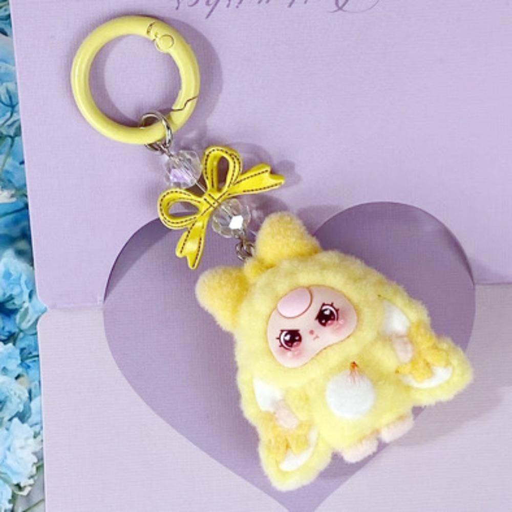 Bow Flocked New Three-year-old Baby Cartoon Keychain DIY Jewelry Three-dimensional Doll Schoolbag Hanging