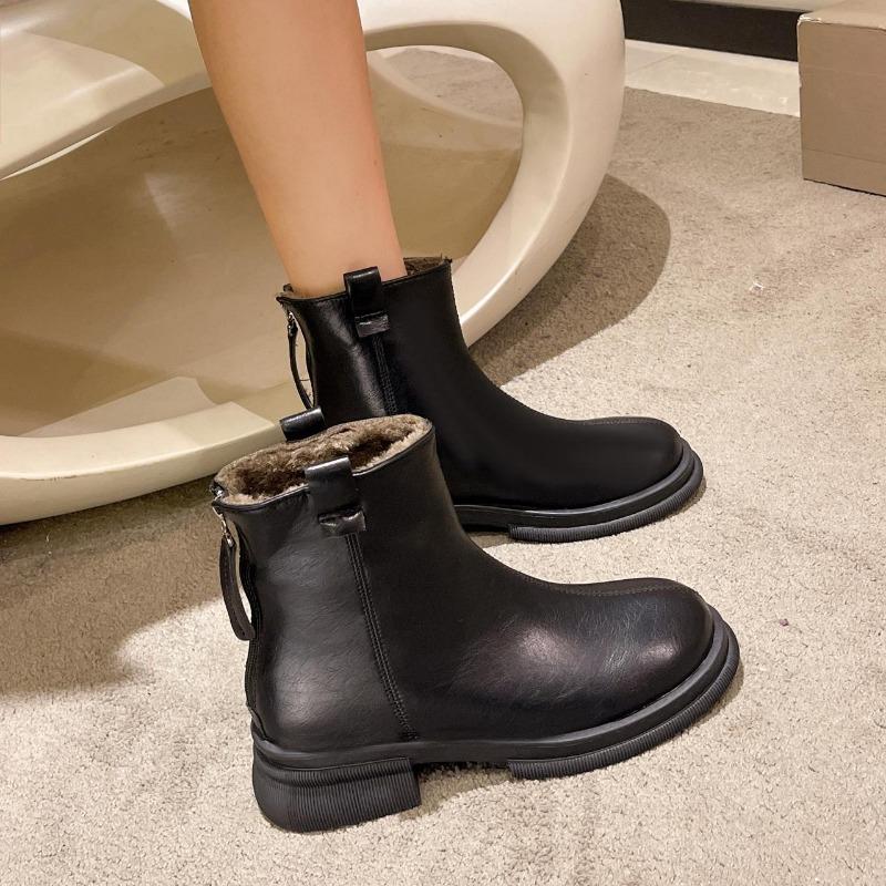 Novas Botas de Tornozelo Femininas Moda Feminina Salto Quadrado Sapatos de Salto Baixo Botas de Senhora Couro Mulher Salto Baixo Manter Quente Botas de Tornozelo