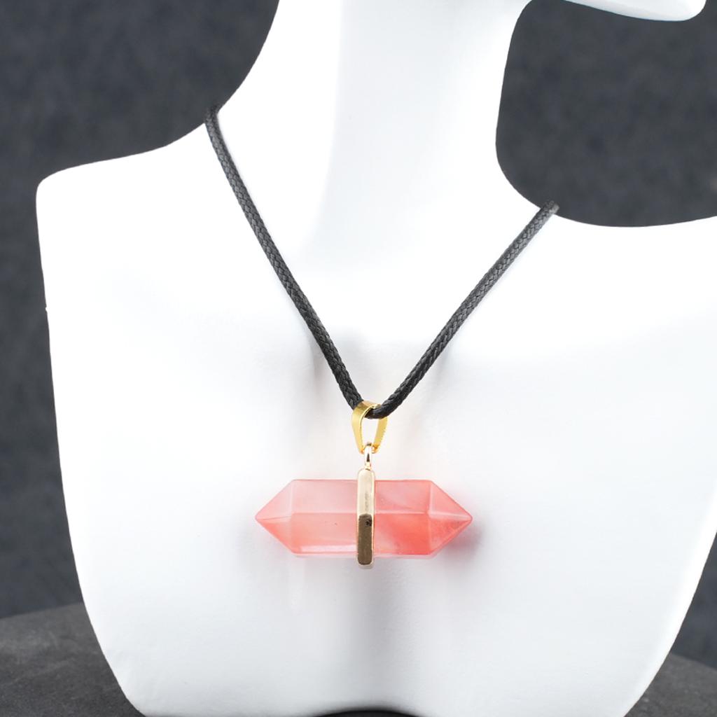Single Gold Wrapped Double Terminated Crystal Point Pendant 36*13mm Mixed Gemstone Hexagon Wand Necklace 45+5cm Extendable Cord For Spiritual Decor