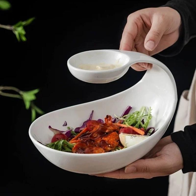 Белая креативная керамическая тарелка для картофеля фри, закусок, десертов A