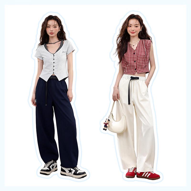 MJ Style Women's Casual Curved Wide-Leg Trousers