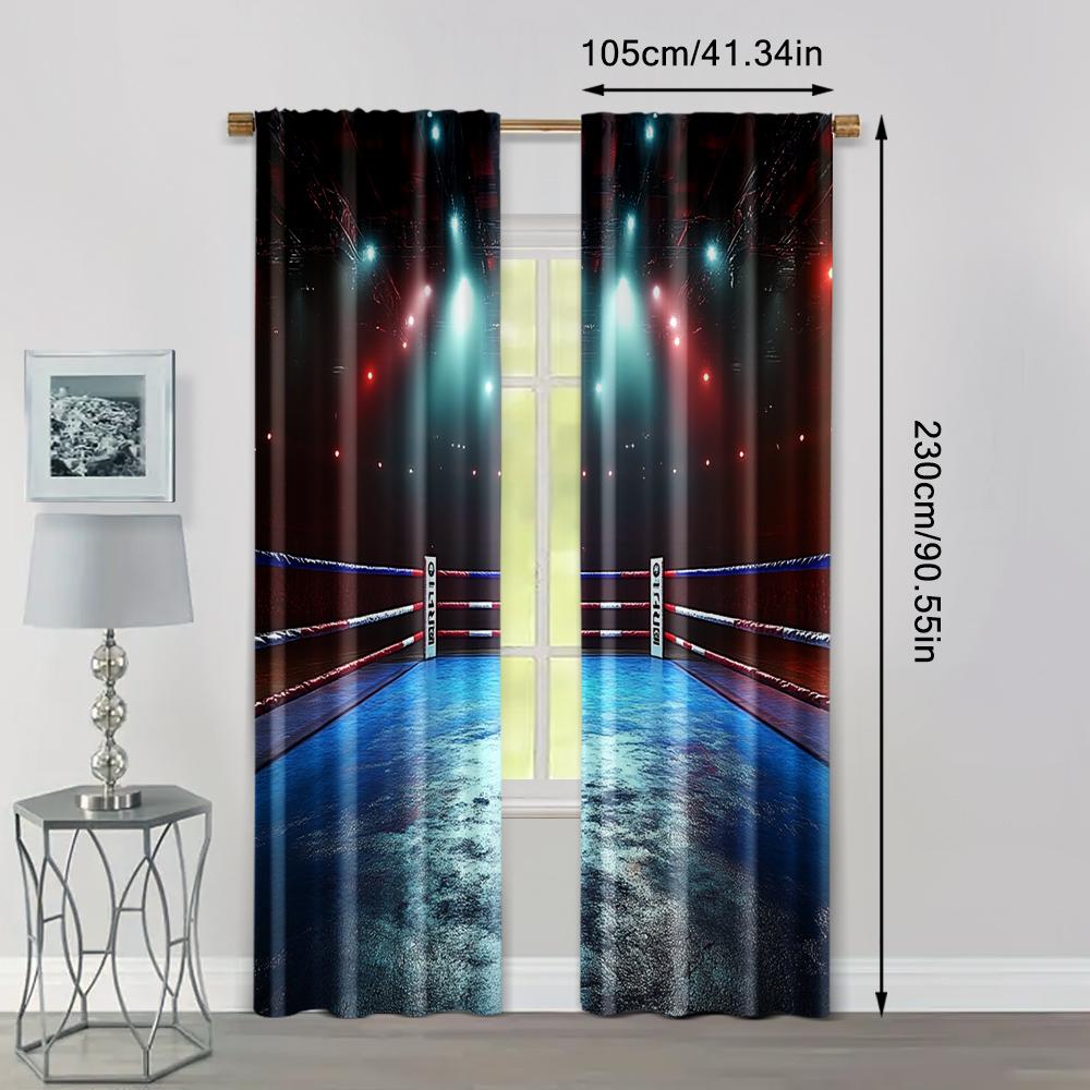 2pc,  Window Curtains Boxing Ring Arena Stage Lights Sports Photos Versatile Durable Polyester,Without Electricity Festive