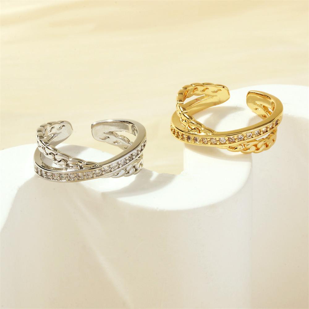 

New Geometric Crossover Open Ring: Women s Elegant Micro-Paved Diamond Ring Adjustable белого золота