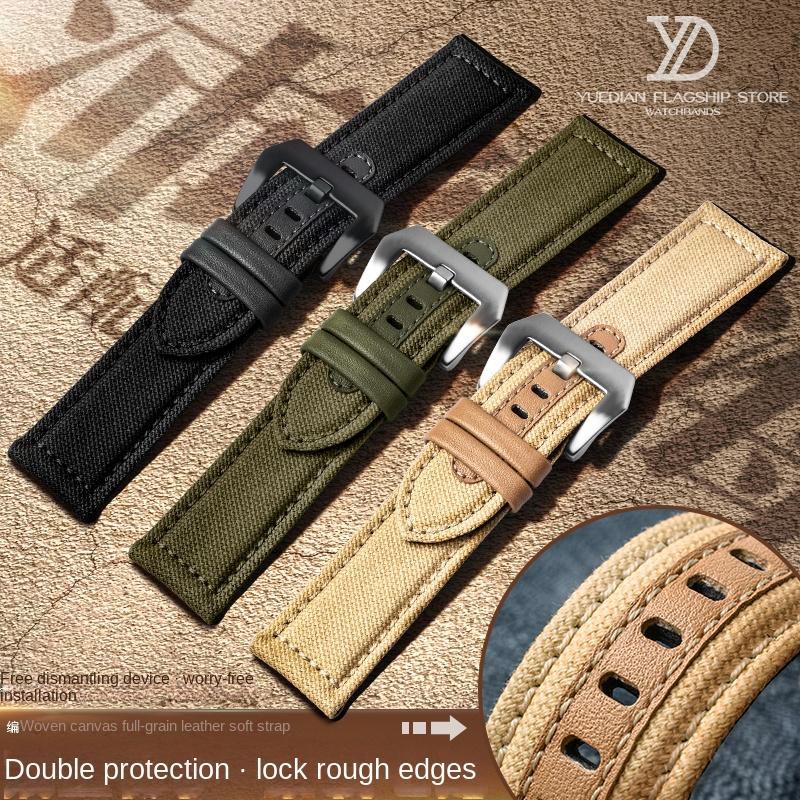 20MM 22MM 24MM Canvas +cowhide Watch Strap For Panerai PAM111 441 Diesel Men's Nylon watchband Sport Wrist Watch Band Bracelet